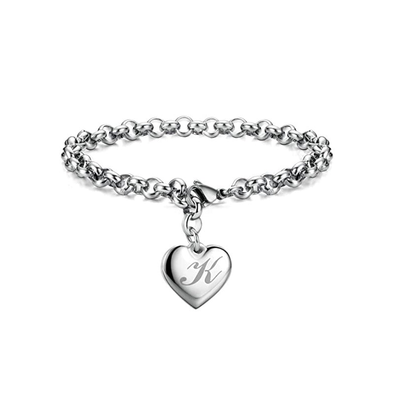 Wholesale Alphabet Pendant Stainless Steel Heart Bracelet